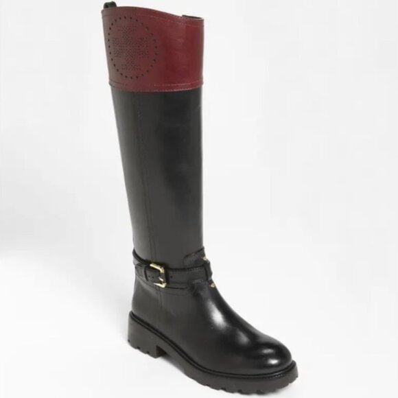 Tory Burch Shoes - Tory Burch Daniela Riding Boots Leather Black Red 7.5
